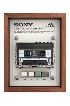 Vintage Walkman cassette player frame art with real components