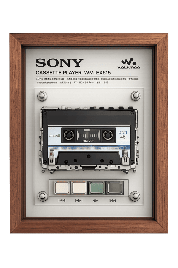Vintage Walkman cassette player frame art with real components