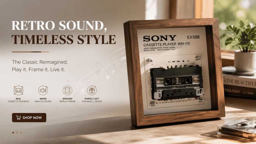 Vintage audio collection of classic CD and cassette walkman banner